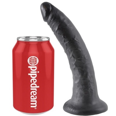 Lata vermelha com texto pipedream e dildo preto ao lado