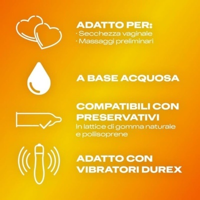 Imagem com ícones brancos de corações, gota e preservativo sobre fundo amarelo com texto em italiano