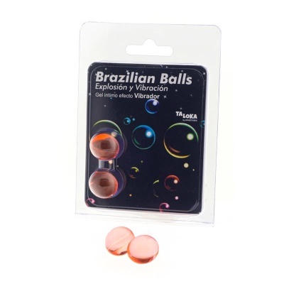 Embalagem de esferas vibradoras cor-de-rosa com fundo preto e bolhas coloridas