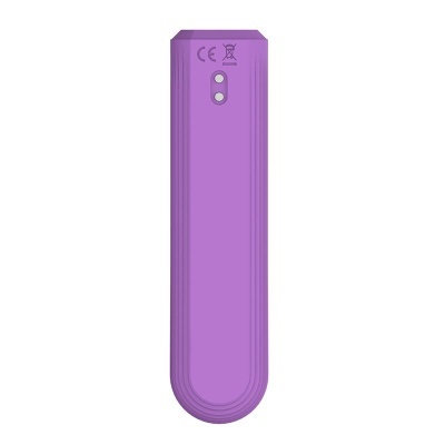 Dispositivo retangular violeta com botões e símbolos CE e reciclagem