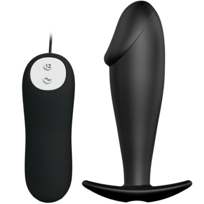 Plug anal preto em silicone com controlo remoto preto e branco