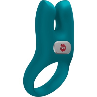 Anel vibratório azul turquesa com botão vermelho FUN