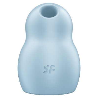 Dispositivo de silicone azul claro com abertura circular no topo e símbolo Sf em relevo