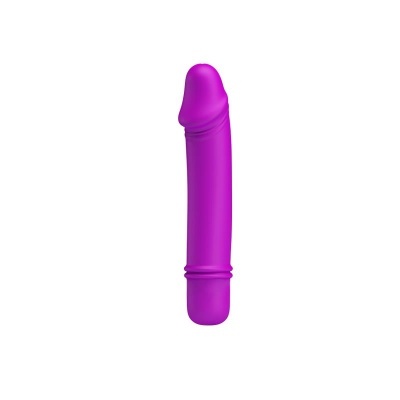 Vibrador roxo de silicone com textura lisa e formato realista