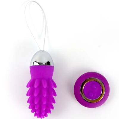Vibrador roxo texturizado e controlo remoto redondo roxo com botões