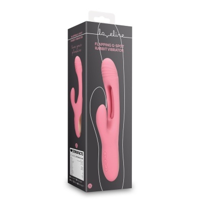 Embalagem de vibrador cor-de-rosa tipo coelho com texto visível