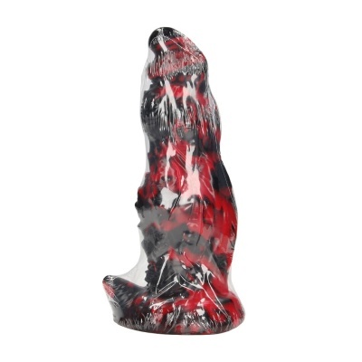 Produto de silicone vermelho e preto embalado em plástico