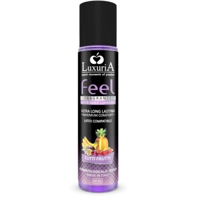 Frasco de lubrificante Tutti Frutti Luxuria com tampa preta