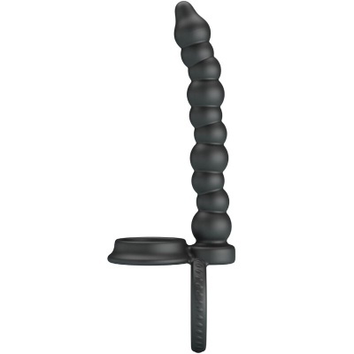 Produto preto de silicone com contas interligadas e duas argolas para ajuste