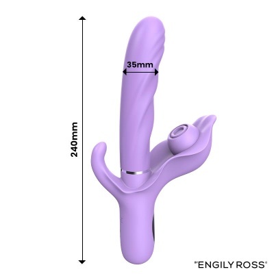 vibrador roxo com medidas e textura em fundo branco