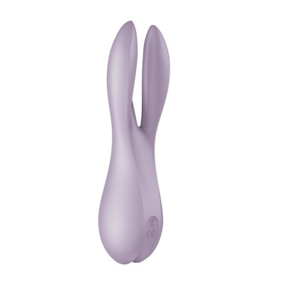 Produto de silicone lilás com formato ergonómico e duas pontas