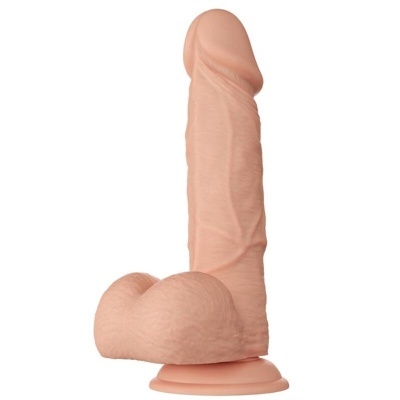Dildo realista com base de ventosa e escroto, cor pele