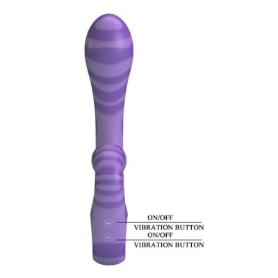 Vibrador roxo com botões de ligar/desligar e vibração