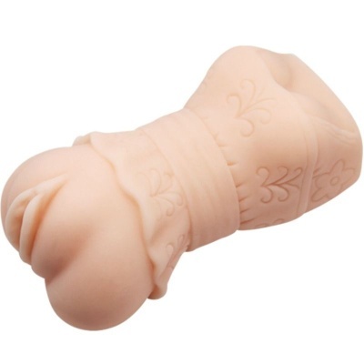 Produto em silicone cor de pele com textura em relevo e padrões florais
