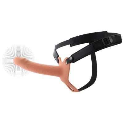 Cinta preta com dildo cor de pele e textura venosa