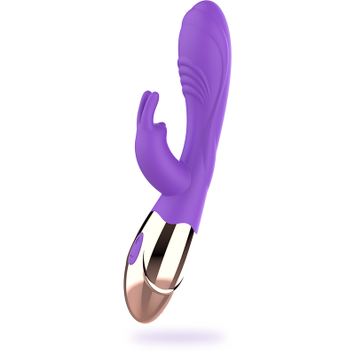 Vibrador roxo com base prateada em fundo branco