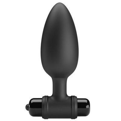 Plug anal preto com pulsador vibratório na base, material liso e fosco