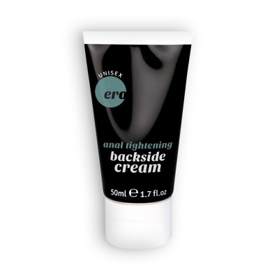 Tubo preto e branco de creme para aperto anal com texto