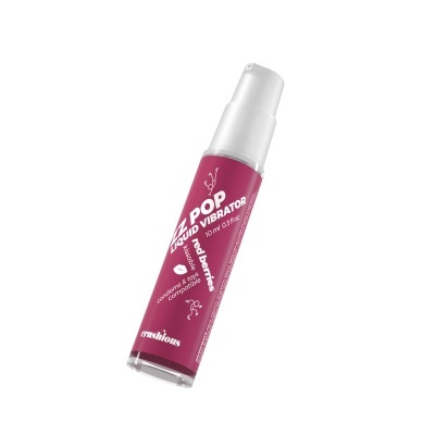 Frasco rosa com doseador e rótulo branco com texto