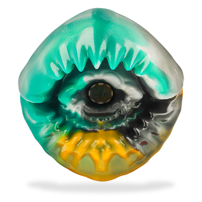 Donut colorido com cobertura verde água, preto e amarelo
