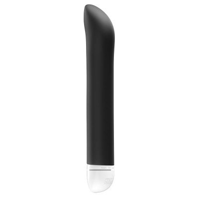 Vibrador preto com base branca translúcida e texto SWAN