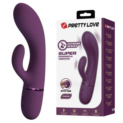 Vibrador roxo em silicone com embalagem da marca PRETTY LOVE