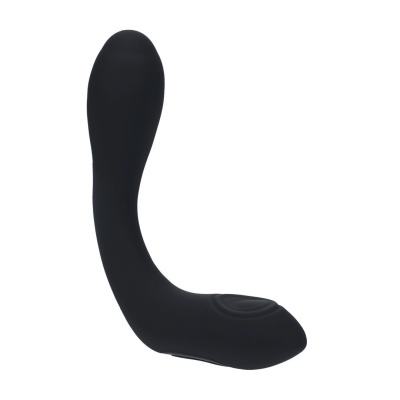 Vibrador preto curvado em silicone com textura em relevo na base