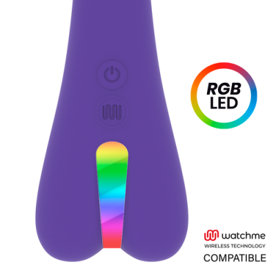 Dispositivo eletrónico roxo com botões e LED RGB colorido