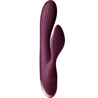 Vibrador duplo vinho com texturas e botões na base