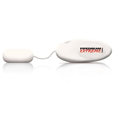 Vibrador branco com controlo remoto branco e texto PIPEDREAM EXTREME