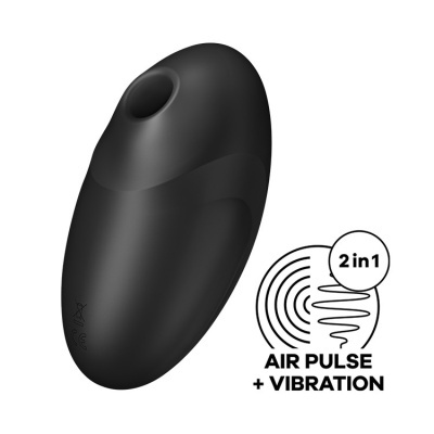 Dispositivo preto ergonómico com abertura circular e texto 2in1 AIR PULSE + VIBRATION
