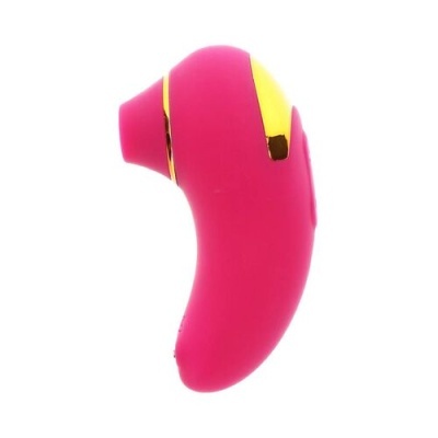 Dispositivo rosa com detalhes dourados e ponta de silicone