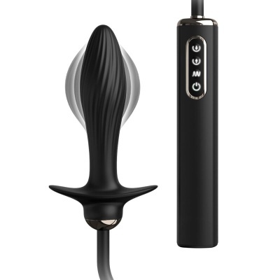 Plug anal preto com controlador remoto preto e botões iluminados