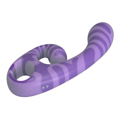 Produto roxo em silicone com padrão ondulado e formato curvado.