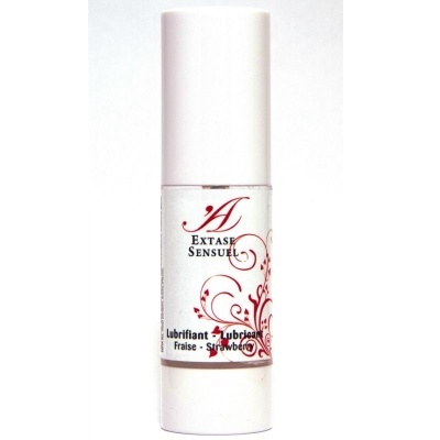 Frasco branco de lubrificante Extase Sensuel com decoração floral vermelha