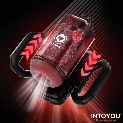 Dispositivo preto e transparente com luzes vermelhas e texto INTOYOU