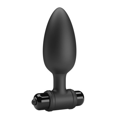 Plug anal preto com vibrador sobre fundo branco