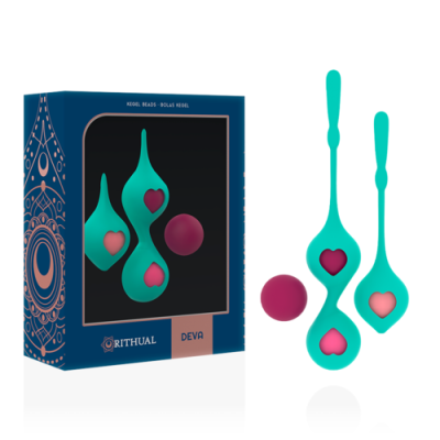 Conjunto de bolas Kegel azul turquesa com corações cor-de-rosa e esfera vinho ao lado e caixa decorativa azul