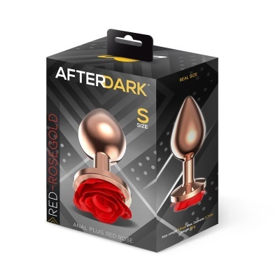 Embalagem de plugue anal rosegold com base em rosa vermelha da marca AFTERDARK