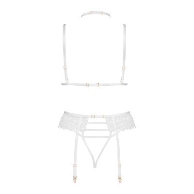 Conjunto de lingerie branco com tiras ajustáveis e detalhes em renda