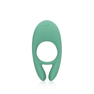 Dispositivo verde em silicone com botão de power e design oval