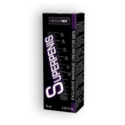 Embalagem preta e roxa de creme de massagem para homens ABSOLUT SEX Superpenis