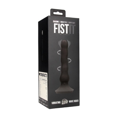 Embalagem preta com texto branco e imagem de produto vibratório de silicone