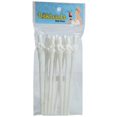Palhinhas de plástico brancas em forma de pénis no saco plástico com selo azul