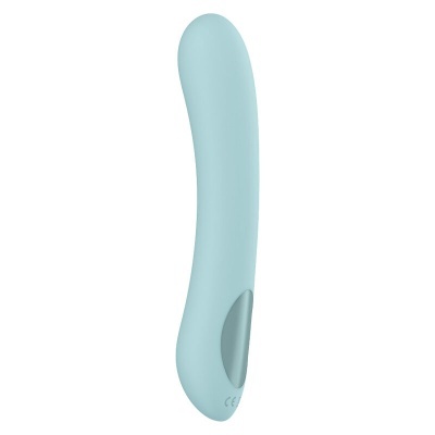 Vibrador azul claro com botão cinza e superfície lisa