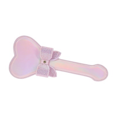 Paleta de spanking rosa iridescente em forma de coração com laço decorativo