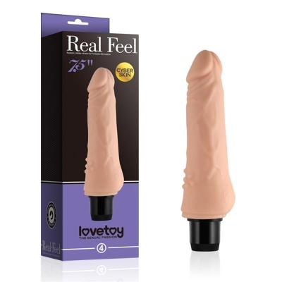 Vibrador realista Lovetoy Real Feel cor pele com embalagem preta e lilás