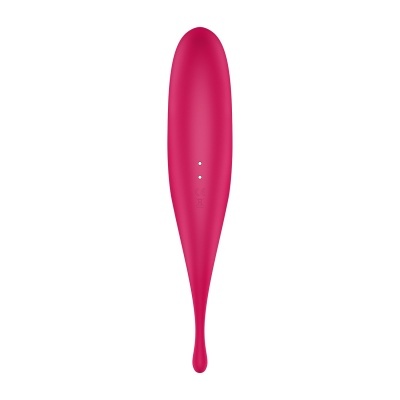 Vibrador vermelho em silicone com formato alongado e botão no meio