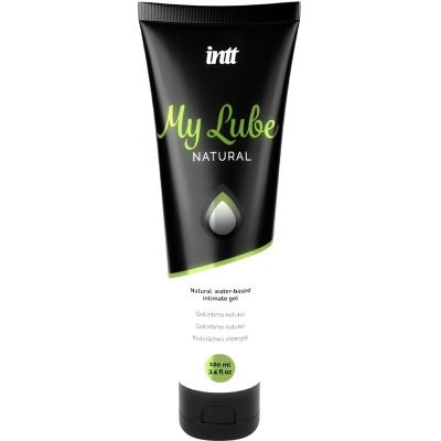 Frasco de gel íntimo natural preto e branco com texto verde My Lube NATURAL