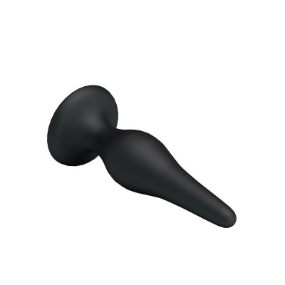 Plug preto em silicone com base larga e ponta afilada